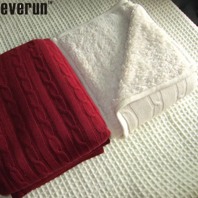 50CZ65 airline blanket 100%Acrylic 100 Cotton Cable Knit fabric faux lambswool sherpa back throw Blanket