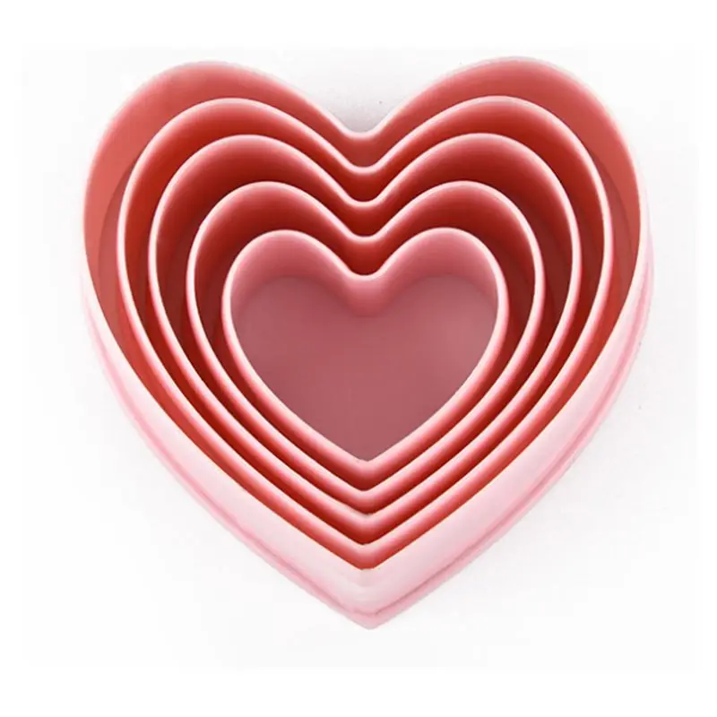 5Pcs Heart Shape Cookie Cutters Set Plastic Cookie Fondant Tool