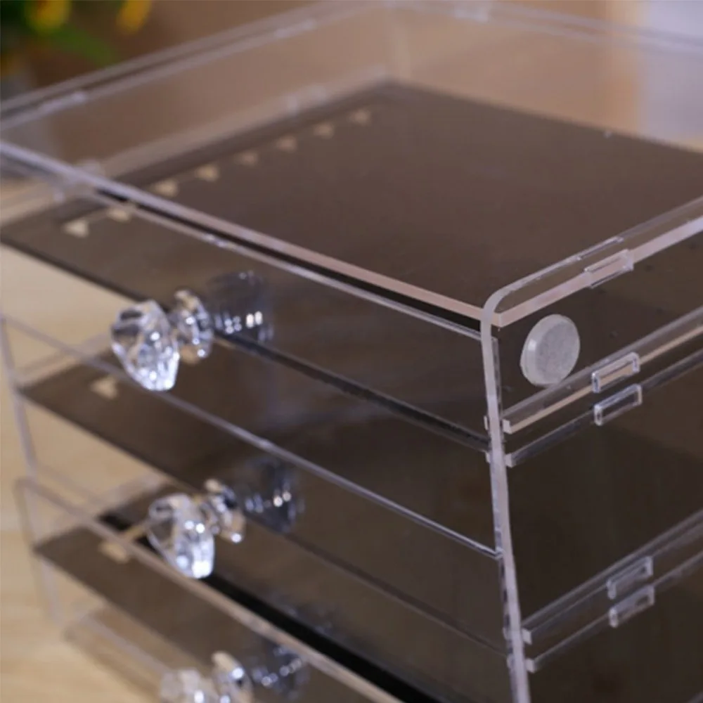 3 Black Drawers Fashion Design Transparent Acrylic Jewelry Storage Box Organizer Earring Display Stand Showcase Necklace Holder