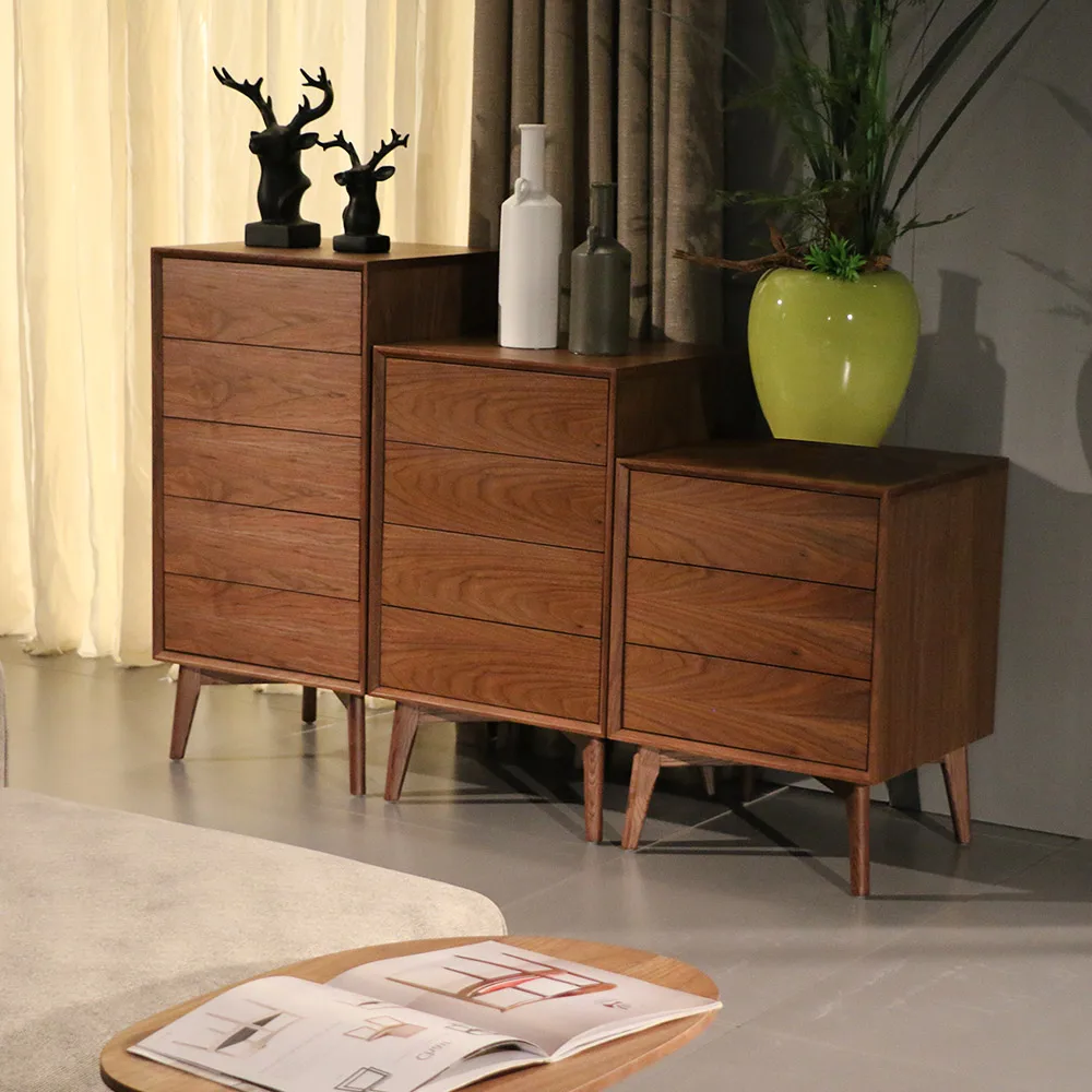 Modern home furniture bedroom side table high legs Recycled pine wood living room cabinet with drawers