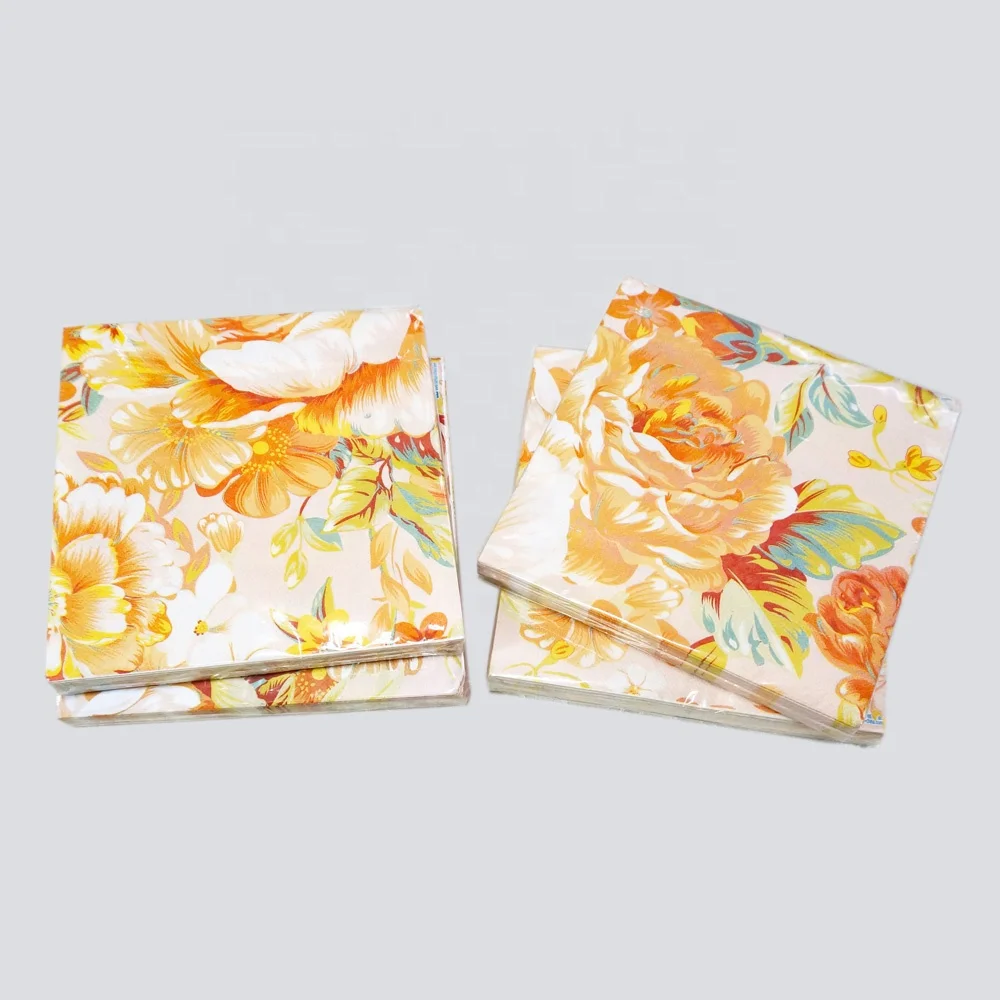 Wholesale Elegant Flower Printed Paper Napkins, Custom Cocktail Napkins & Serviettes For Wedding Decoration