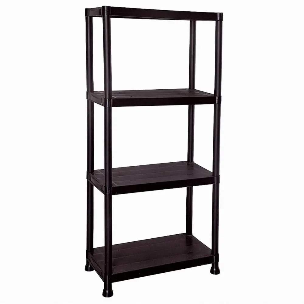 4 Tier Black Plastic Shelving Rack Unit Shelf Organiser Holder Garage Shed