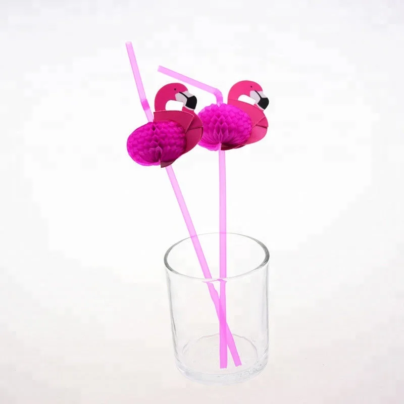 618053 10pcs Plastic Flamingo Straws Party Supplies Festival Decor Tableware 3D Rose Red Honeycomb Garland Bendable