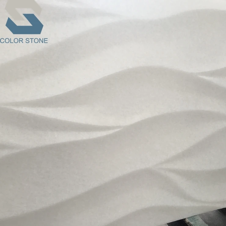 Best price cnc engraving 3d honed carved white marble wall panel tile