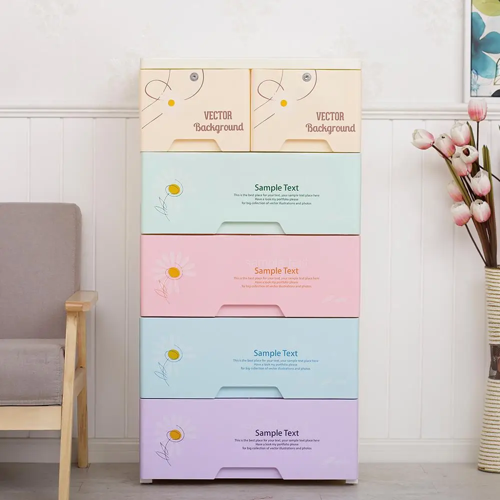 Cartoon Baby Wardrobe Clothes Closet Drawer Cabinet Plastic Kids Cupboard Children Plastic Drawer Storage with Lock