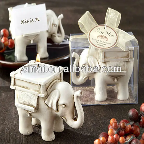 Wedding Favors Blessed Elephant Antique Ivory-Finish Tea Light Candle Holder