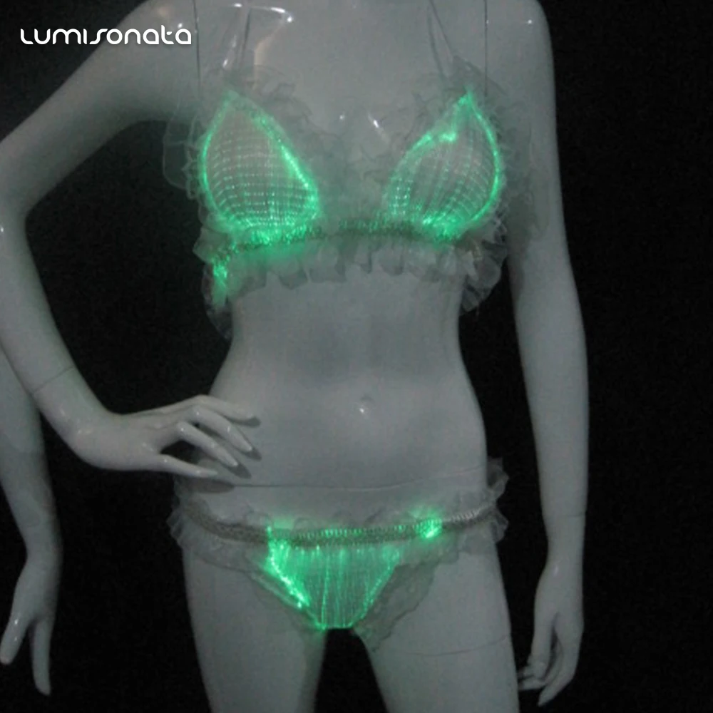 2018 newest lighted natural fiber optical clothes netted underwear led lingerie