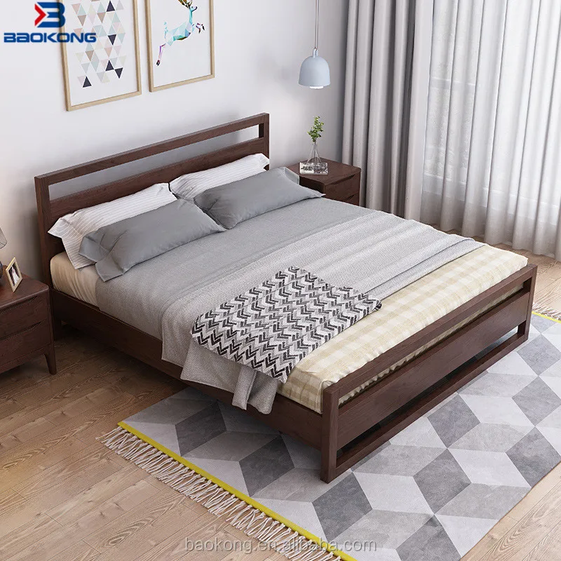 New Design Thailand Rubber Wood King Size Double Bed Solid Wood Bed