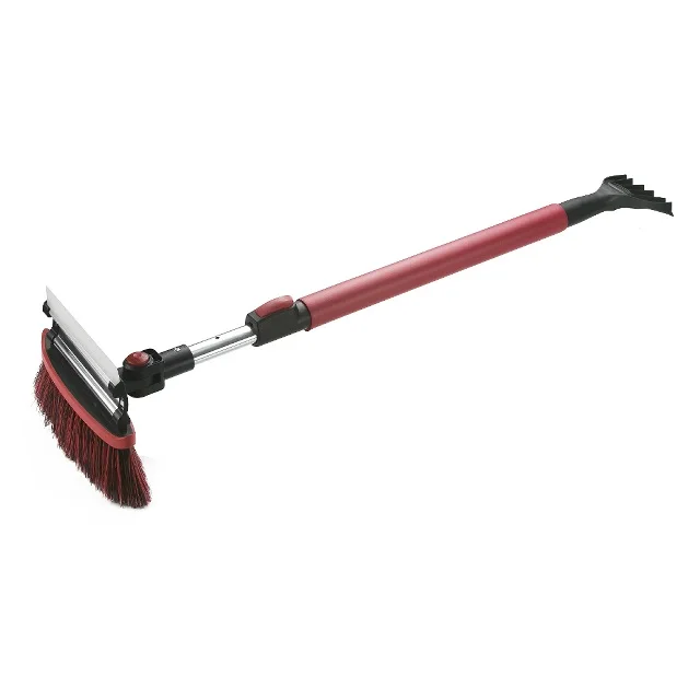 Multi-functional Thick Bristle Rotatable Brush Head Telescopic Snow Brush broom with Strong Ice Scraper window squeegee