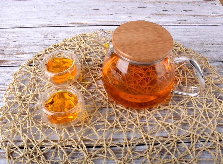 New design 600ml  Hand Made Water Jug Glass Teapot with Bamboo Lid