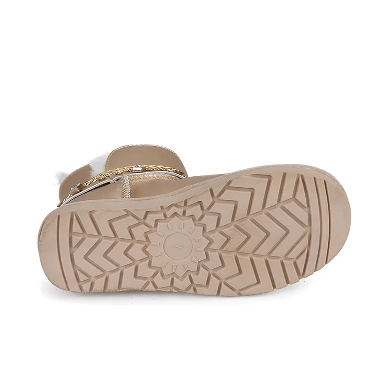 
PU upper material women mid calf water resistant wool lined short winter snow boots 