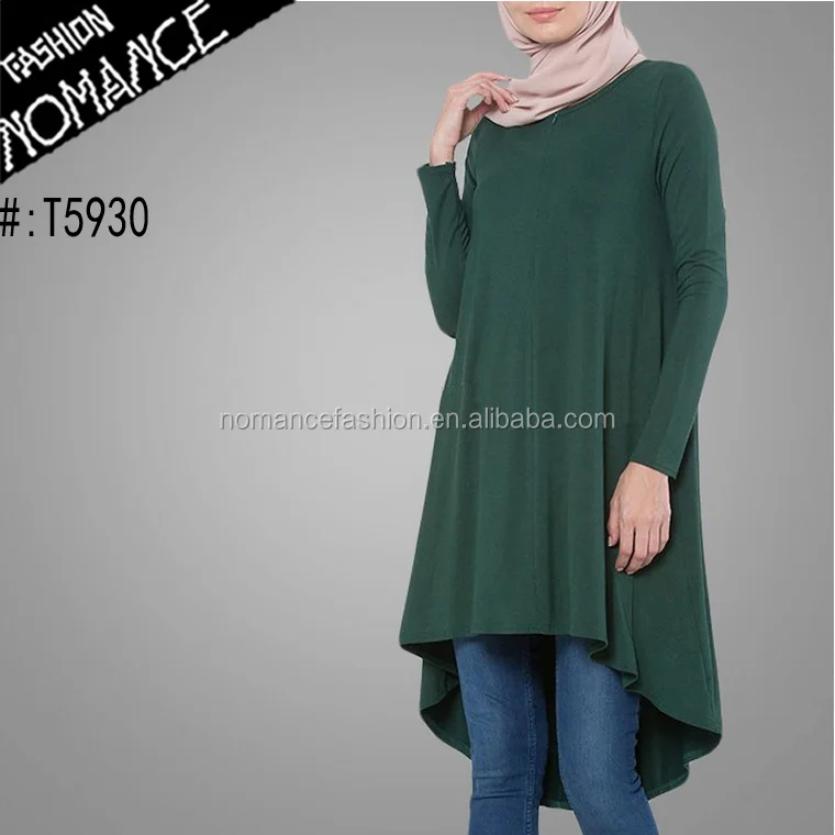 women long t shirt blouse tops muslimah plain