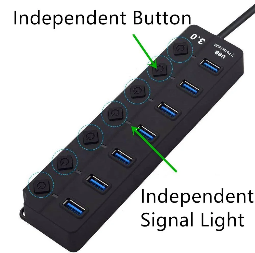 7 Ports USB 3.0 HUB Multi Ports High Speed USB Splitter with 7 Turn on button