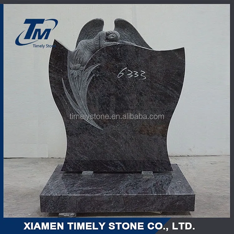 
Chinese Granite Carved Flower Weeping Angel Headstone 