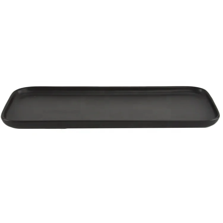 Hotel dinnerware black rectangle shape ceramic food serving tray