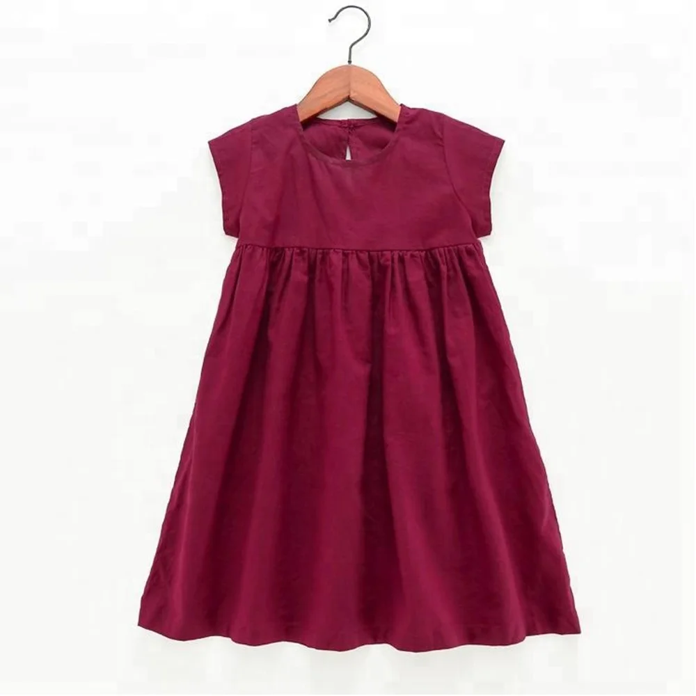 Hot Selling Ruffled Spring 100% Linen Girls Dress with belt