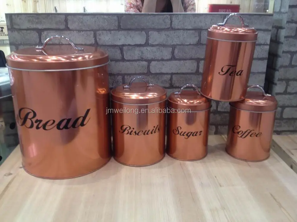 Mint green set of 4 kitchen bread bin round metal food canister bin