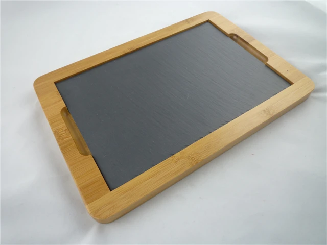 Made In China Modern Sustainable Plate Dish 36*25*2cm Black Slate Fruit Tray Rectangle Wooden Slate Trays