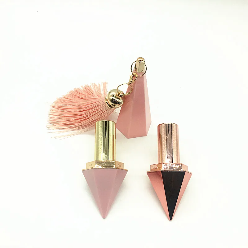 unique Free samples empty 5g diamond shape mirror blue pink white black plastic lipstick tube with UV spray coating