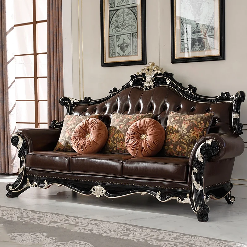 European style luxury furniture classic home 1 2 3 seat sofa with armrest american design antique soft leather single sofa