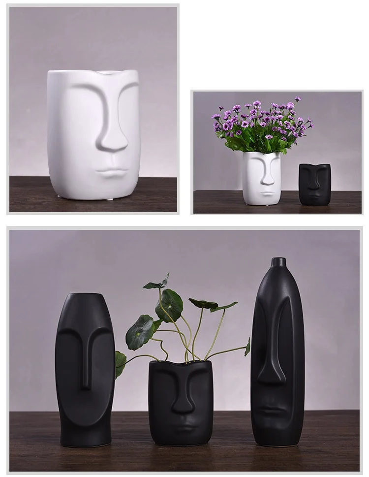 Nordic style home decor black and white ceramic vase face