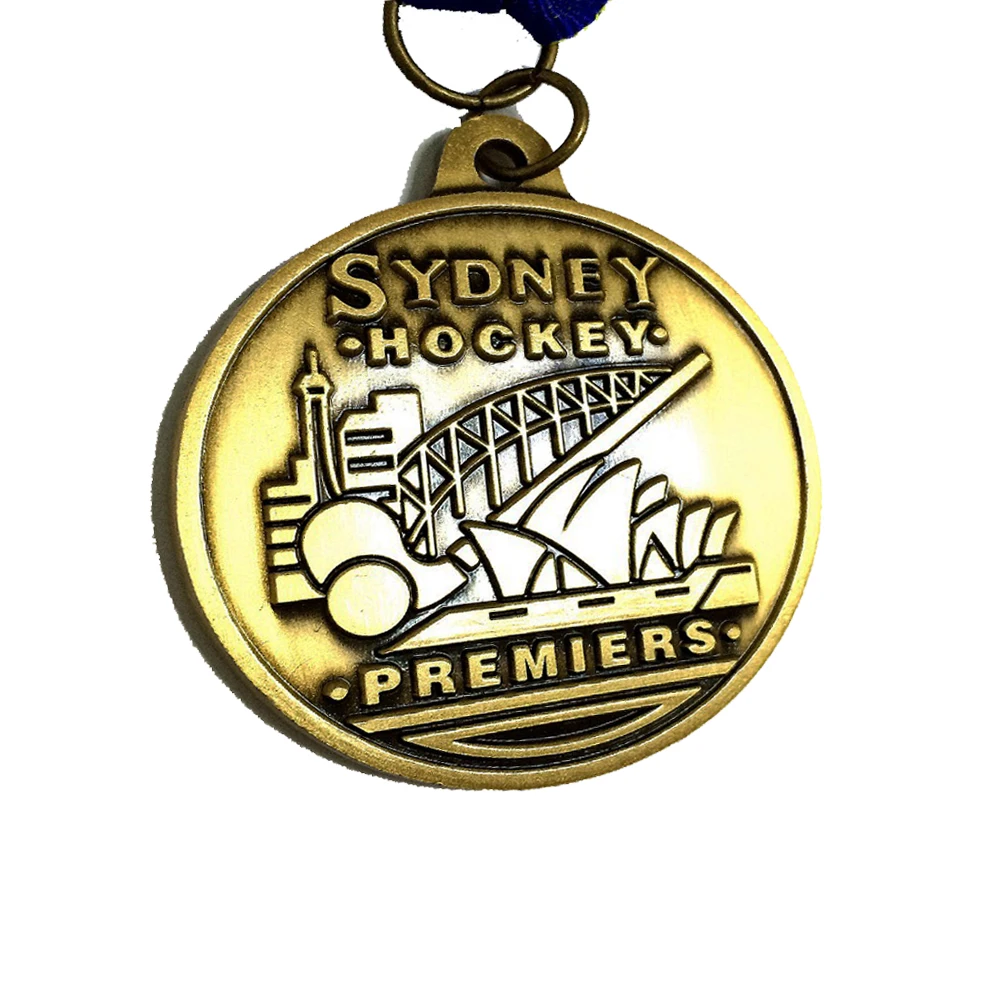 Antique silver die casting metal award souvenir medal with ribbon