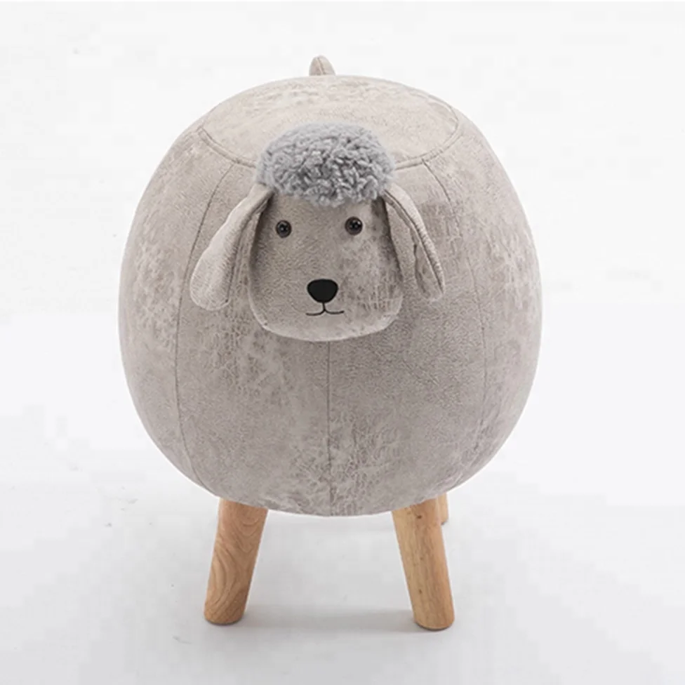 Деревянный маленький табурет в форме животного из овечьей кожи оттоманка для хранения