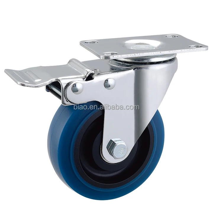 Heavy Duty Top Plate Double Bearing 350Kg Load capacity Blue TPR  150mm 6 inch swivel caster wheel