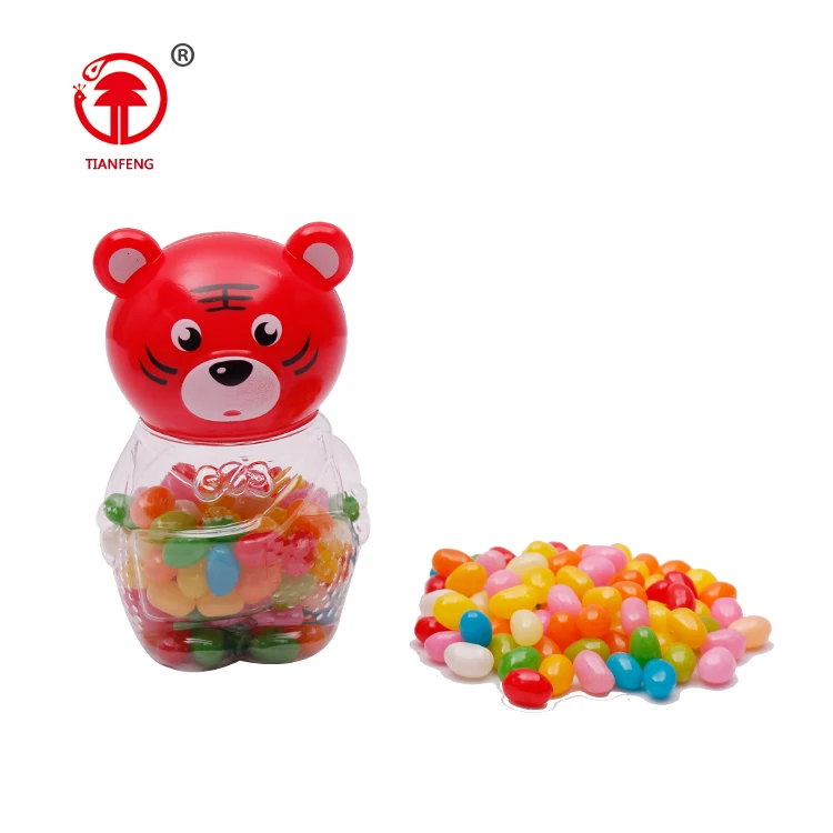 Promotional china candies jelly beans tiger shaped candy and jelly sweet gummy jelly beans bottle packing