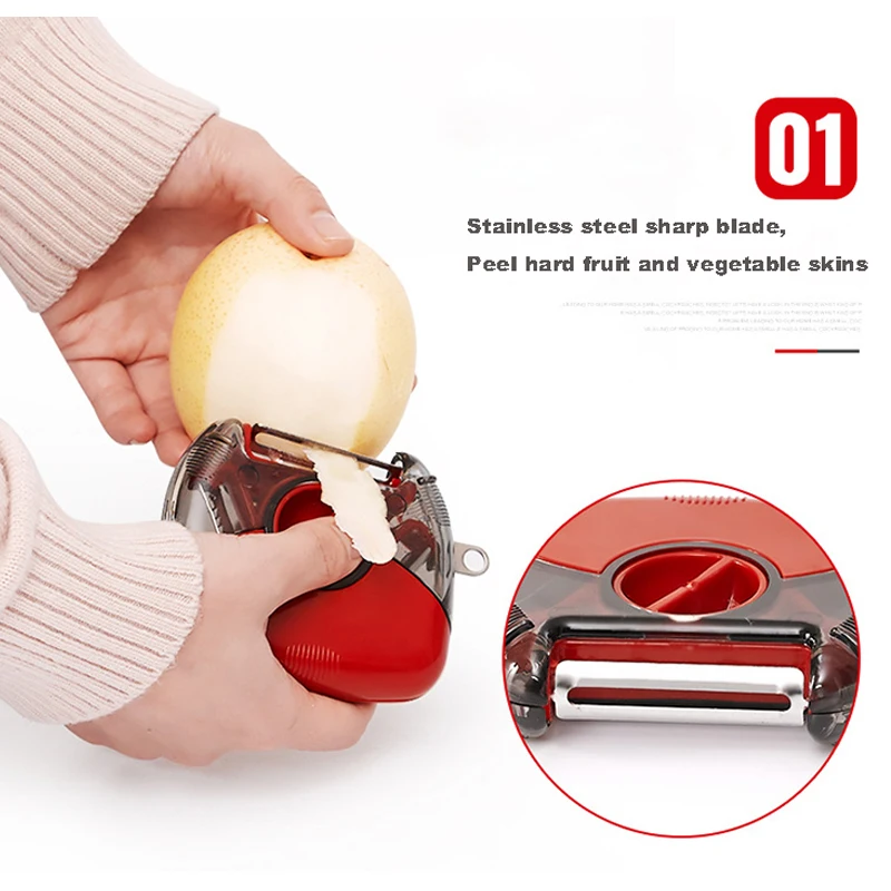 Kitchen Multi Function 3 Blades Orange Tomato Rotary Vegetable Fruit Peeler Potato Peeler Stainless Steel Carrot Peeler