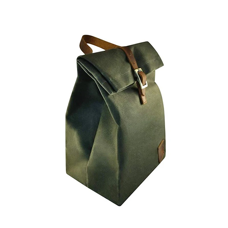 
Eco friendly waxed canvas insulated lunch cooler bag vintage cooler bag with insulated layer 