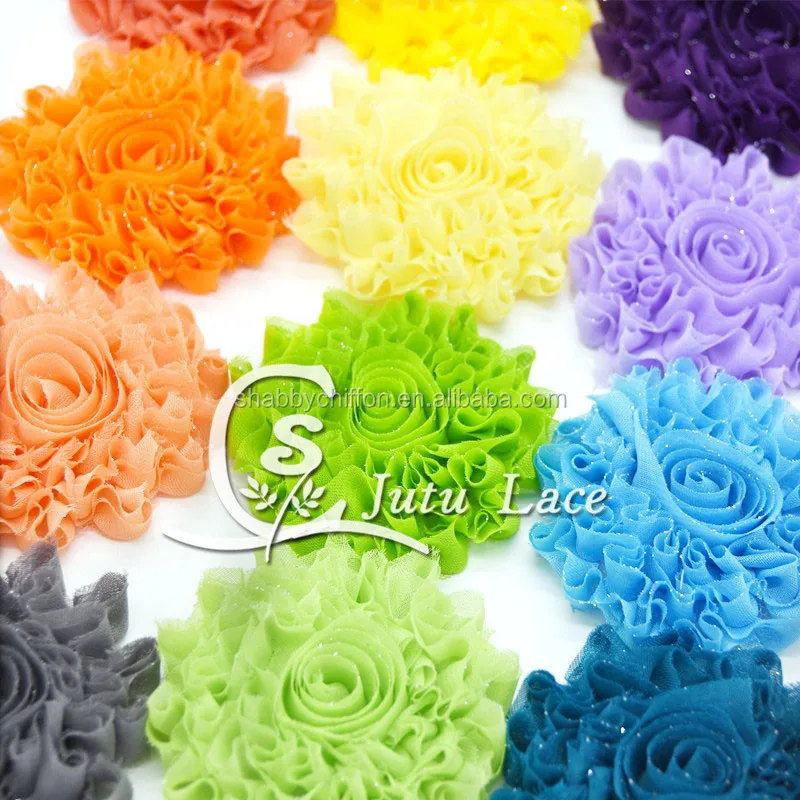 22 colors sunflower shabby with glitter- 3inch shabby chiffon flower with glitter- shabby flower trim- 8 yards per piece shabby