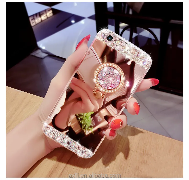 
Mirror Electroplating Soft TPU Girls Bling diamond Metal Ring Stand Cases For iphone 7 7plus 6 6S Plus se 5s 5 phone case 