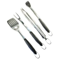 4PCS Heavy Duty BBQ Grilling Tools Set. Extra Thick Stainless Steel Spatula, Fork, Basting Brush & Tongs. Gift Box Package.