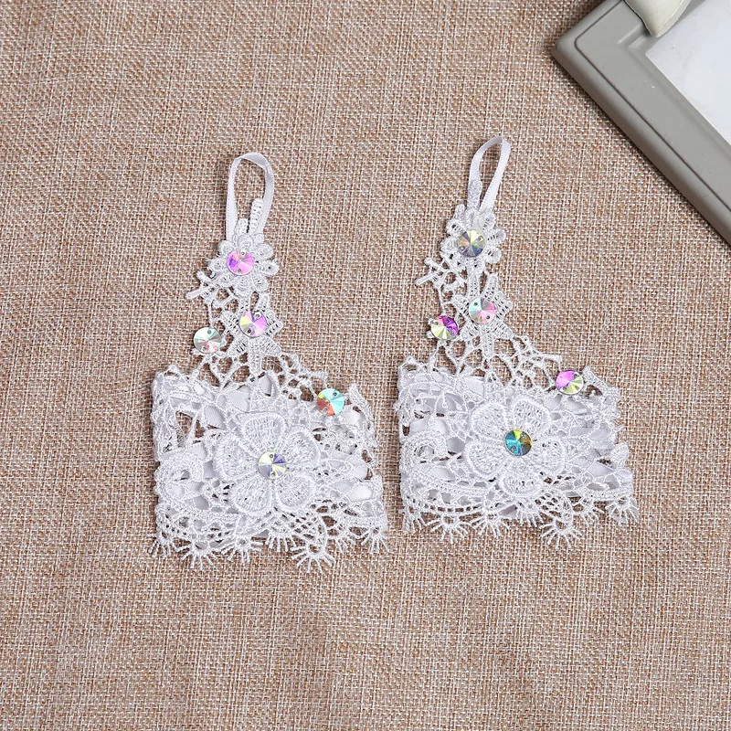  Горячая Распродажа высокое качество дешевые короткие женские свадебные перчатки без пальцев с кружевом для невесты кристаллами MGB2