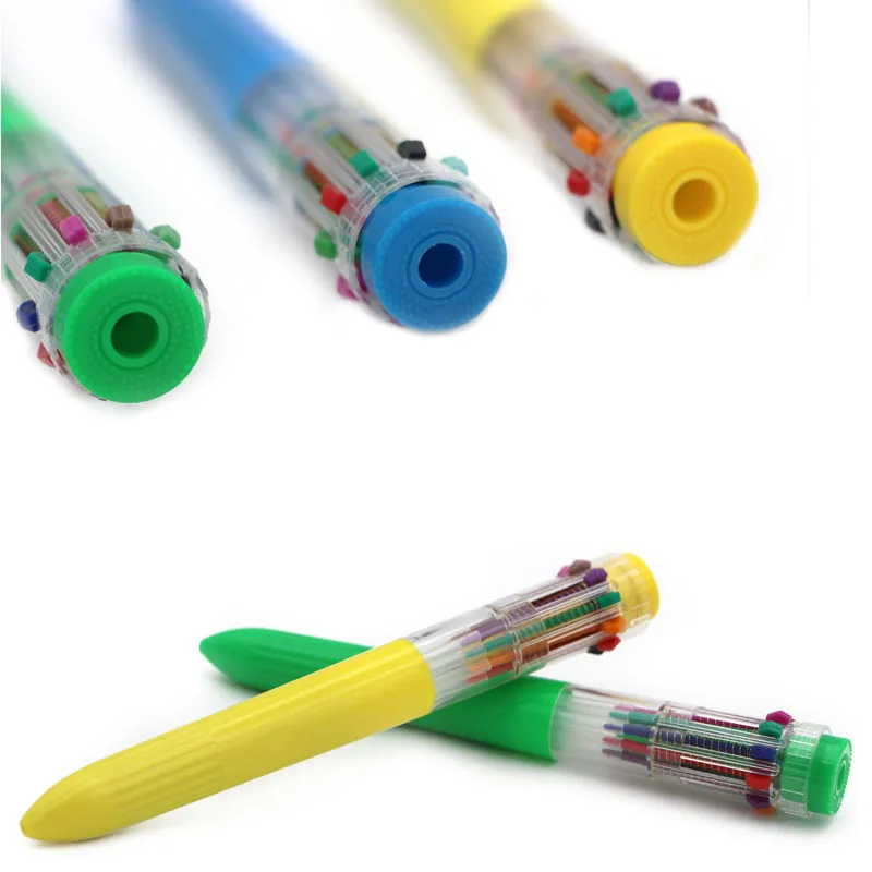 best seller plastic promotional 10 colors multi colors ball pen ten color refills ball point pen with heat transfer
