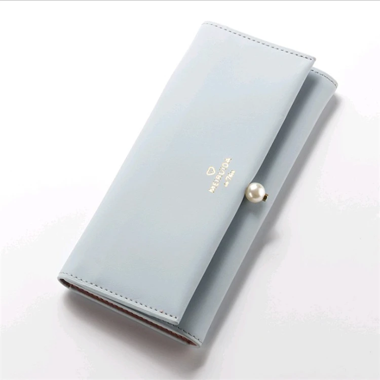 Big Capacity Luxury Purse Ladies Pearl Clutch Bag Women Leather Slim Wallet Double Side Money Clip in Stock