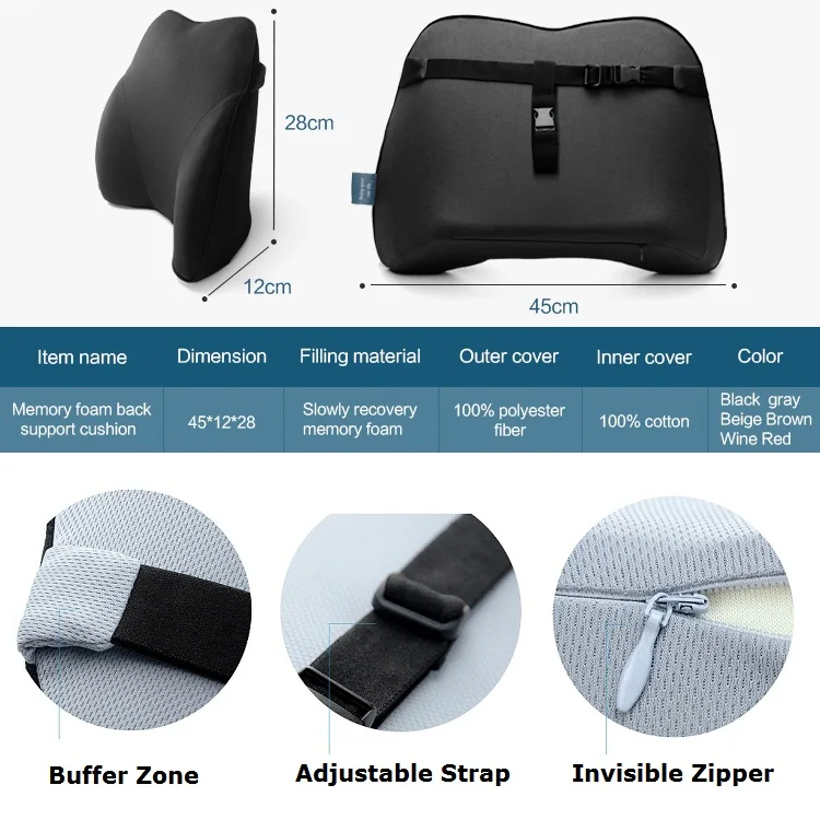 
Adjustable Strap Memory Foam Pillow Lumbar Rest Cushion Car Seat Back Support 