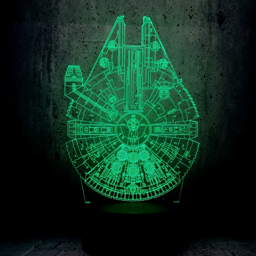 Novelty Millennium Falcon 3D LED Lamp Cool Boy Bedroom Night Light Trek Decor Bulbing Kids Gift Luminaria Gadget
