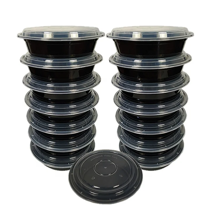 black container round plastic togo containers  packaging food