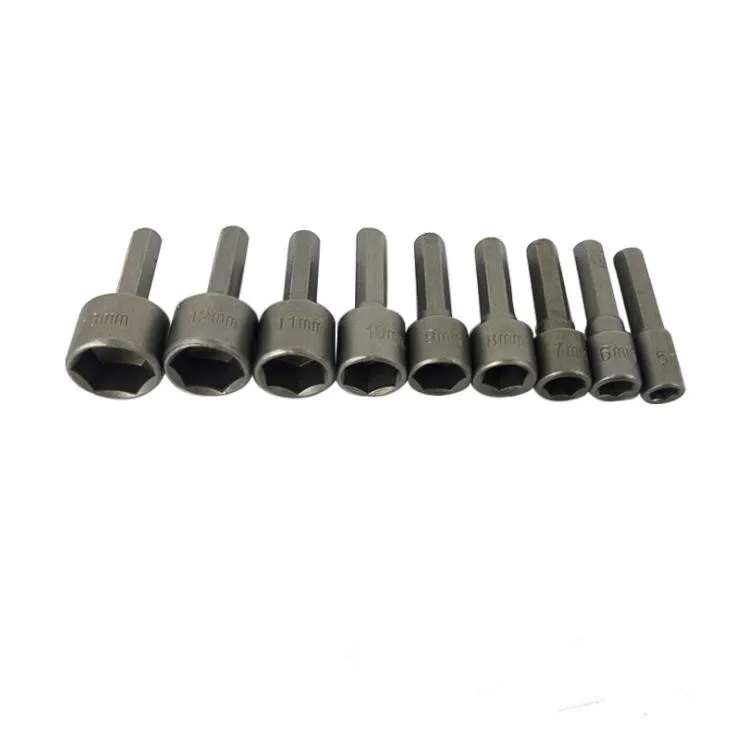 9pcs/set 5mm-13mm Hex Socket Sleeve Nozzles Nut Driver Set Drill Bit Adapter