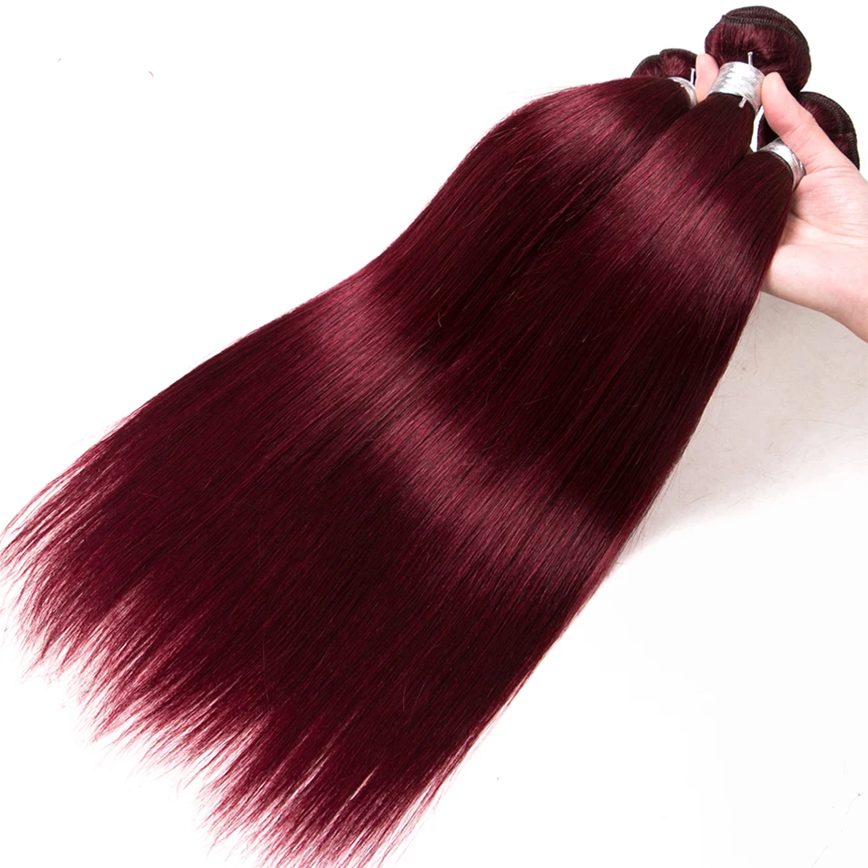Wine Red Human Hair Bundles Burgundy Remy Brazilian Straight Hair Extensions Hair Weft 99j