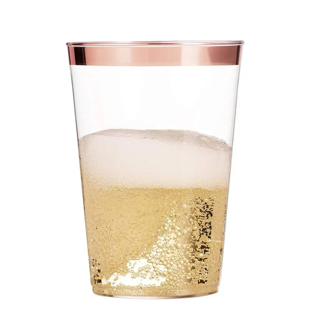 
100 Rose Gold Plastic Cups 12 Oz Clear Plastic Cups Tumblers Rose Gold Rimmed Fancy Disposable Wedding Cups 