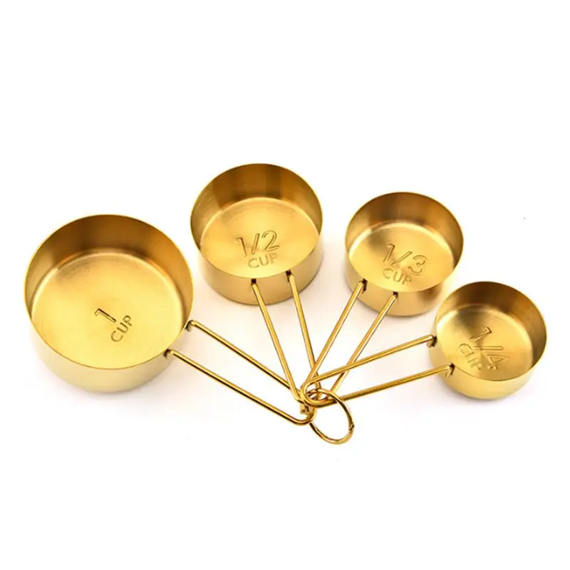 Lixsun High Quality 4PCS Rose Gold Measuring Spoon And Cup Set With Stainless Steel  Handle For Baking Tools