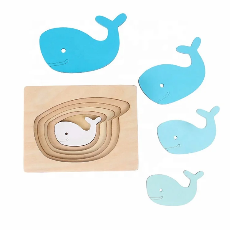 Многослойный деревянный пазл для детей, развивающая головоломка с кроликом/птицей/слоном/Китом для раннего развития