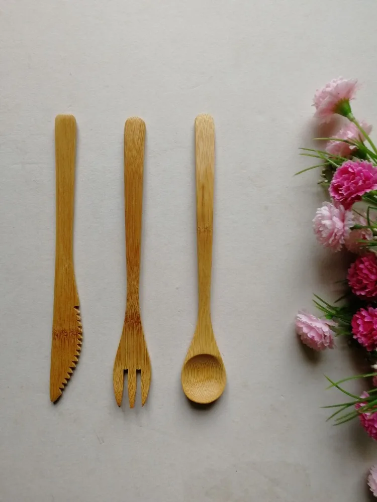 Natural bamboo knife fork and spoon with package bags for picnic
