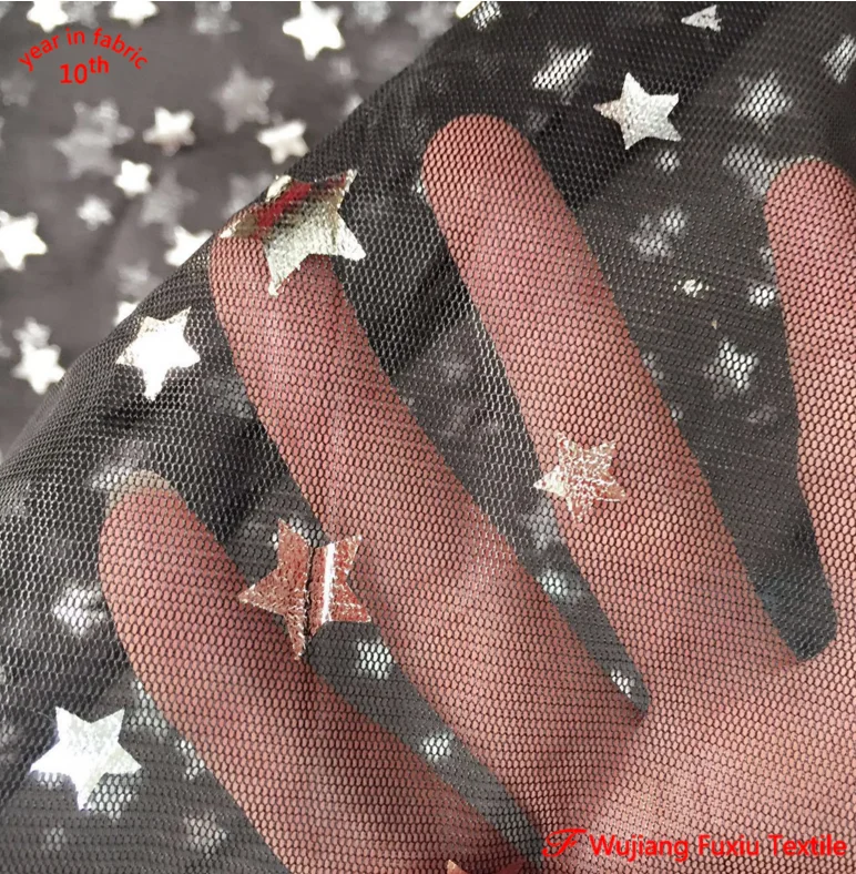 thin soft bing metallic glitter metal star foil mesh fabric for clothing