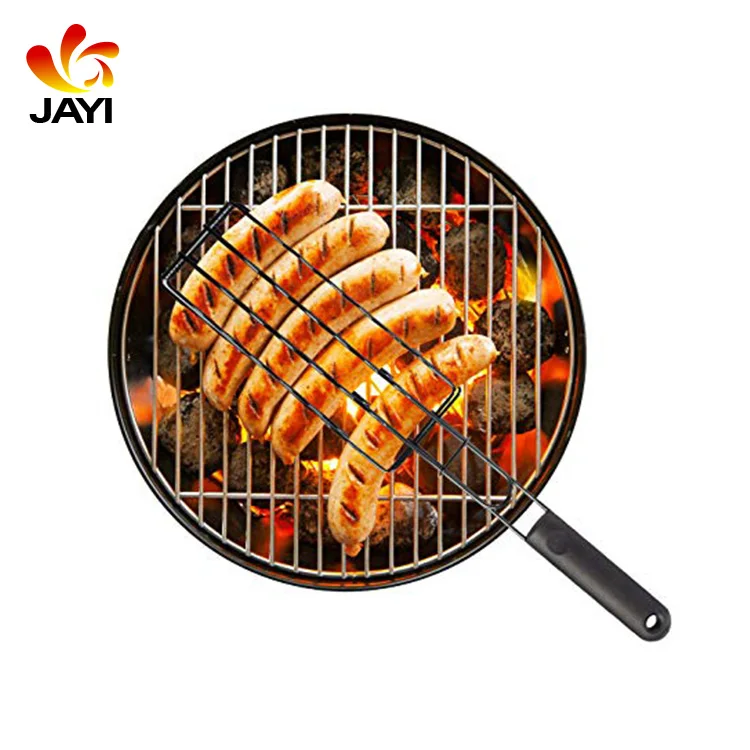 Barbecue sausage rack stainless steel barbecue hot dog sausage grilling clip basket rack roast tool with handle