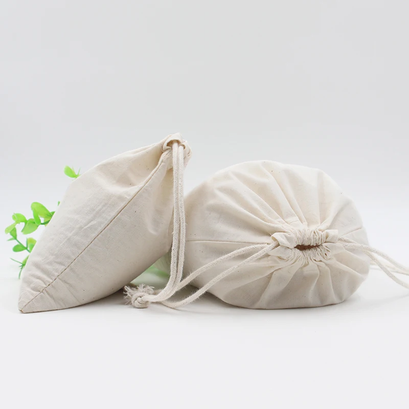 130g Natural Pure White Cotton Eco Drawstring Pouch Packaging Gift Bag Logo Printed Jewelry Bag
