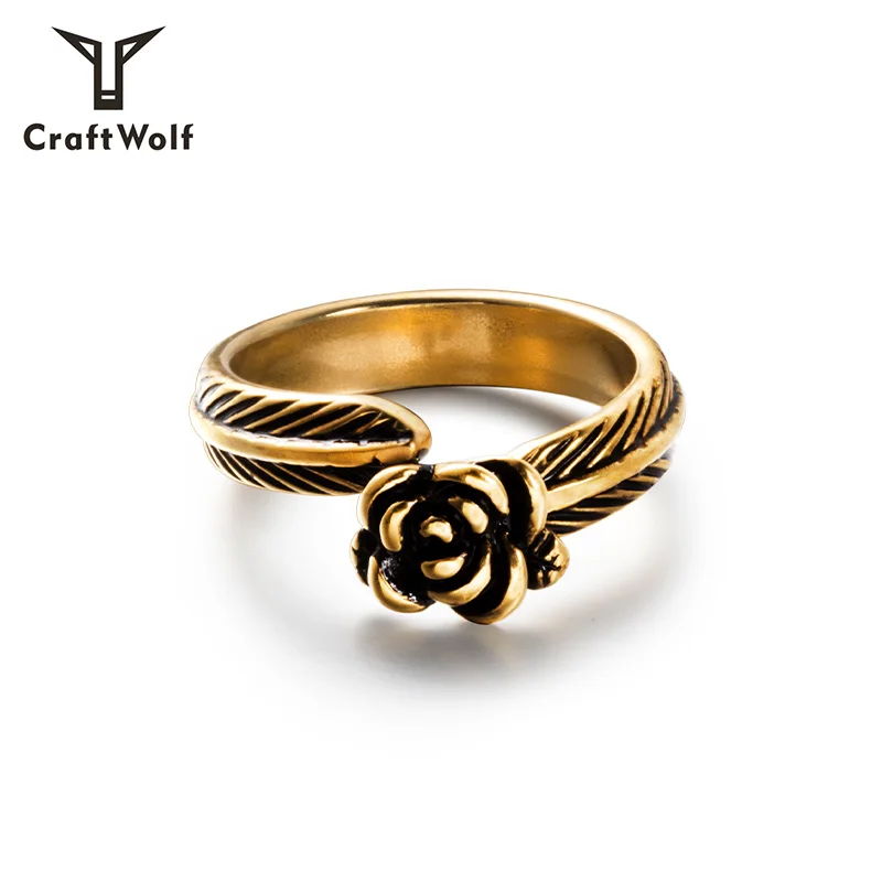 Craft Wolf Hot Sale High Quality Couple Feather Rose Gold  Ring